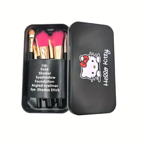 7 pc Hello Kitty Makeup Brush Set With Storage Case Womens Girls Casual Gift New - Picture 1 of 4